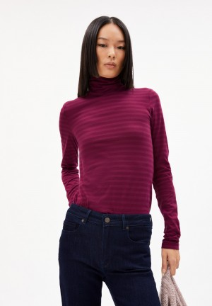 ARMEDANGELS GRAZILIAA STRIPES Longsleeve Slim Fit made of Organic Cotton Cherry Juice-cranberry Juice | UZQNCL-238