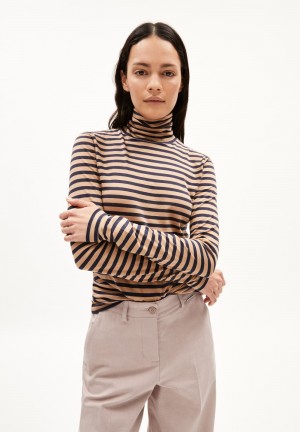 ARMEDANGELS GRAZILIAA STRIPES Longsleeve Slim Fit made of Organic Cotton Cinnamon Dust-night Sky | HOBYFP-417