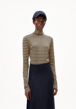 ARMEDANGELS GRAZILIAA STRIPES Longsleeve Slim Fit made of Organic Cotton Gravel-dried Moss | DSGELT-490