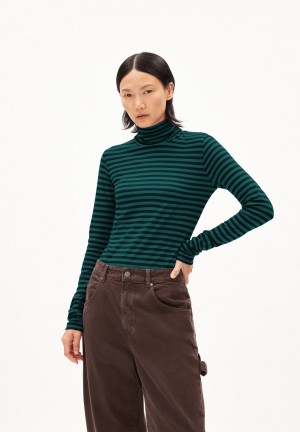 ARMEDANGELS GRAZILIAA STRIPES Longsleeve Slim Fit made of Organic Cotton Teal Stone-black | AOZEQT-967