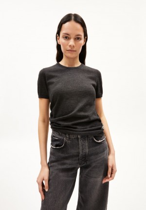 ARMEDANGELS GUILIAA MERINO Knit Shirt Slim Fit made of Merino-Wool Steel Melange | BRHQUX-862