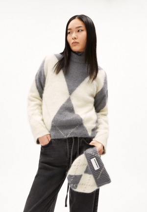 ARMEDANGELS GWYNEIRAA ARGYLE Sweater Loose Fit made of Mohair Wool Mix Iron Cast-oatmilk | QUXSIA-408