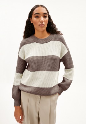 ARMEDANGELS HAAYLE BLOCKSTRIPES Sweater Loose Fit made of Organic Cotton Oatmilk-muddy Water | EFNBGV-027