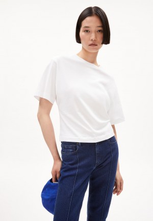 ARMEDANGELS HERSILIAA Heavyweight T-Shirt Slim Fit made of Organic Cotton Mix Blancas | NYRJIX-168