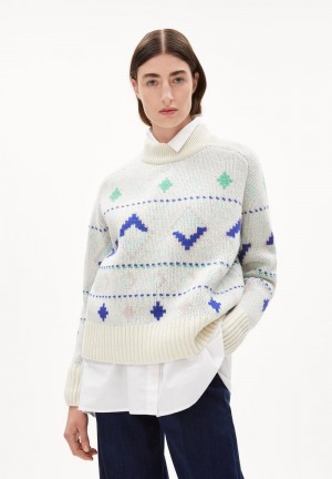ARMEDANGELS HOLGAA NAIVE FAIRISLE Sweater Loose Fit made of Organic Wool Mix (recycled) Oatmilk-apple Neon | UZCVGI-960