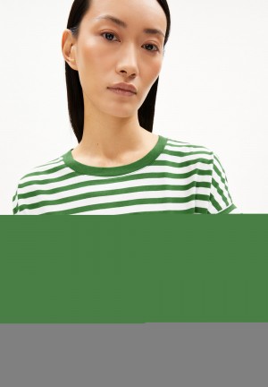 ARMEDANGELS IDAARA STRIPES T-Shirt Loose Fit made of Organic Cotton Verde | YUXJKI-485