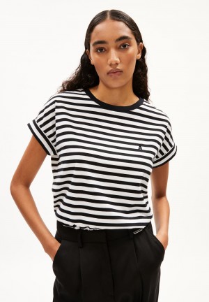 ARMEDANGELS IDAARA STRIPES T-Shirt Loose Fit made of Organic Cotton White-black | IYBMDA-254