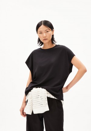 ARMEDANGELS INAARA T-Shirt Oversized Fit made of Organic Cotton Negras | NZTHIW-251