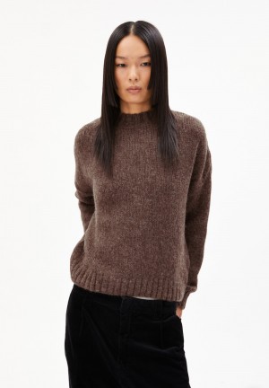 ARMEDANGELS INARAA PUIJPU Sweater Oversized Fit made of Alpaca Wool Mix Marrones Oscuro | GCDZUI-503