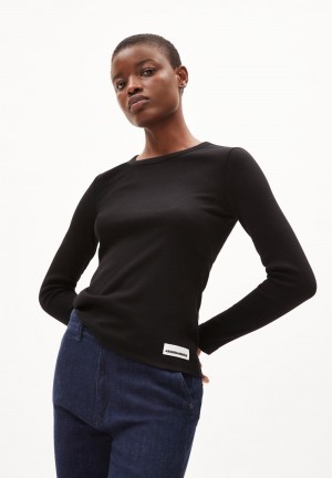 ARMEDANGELS JAALIA Rib-Longsleeve Regular Fit made of Organic Cotton Mix Negras | ZJNBPE-364