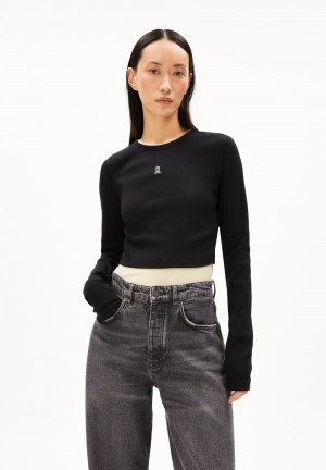 ARMEDANGELS JAALITAA LOGO Rib-Longsleeve Slim Fit made of Organic Cotton Mix Negras | DJRYMZ-518
