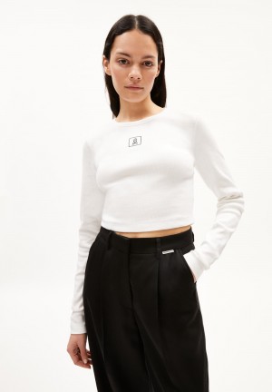 ARMEDANGELS JAALITAA LOGO Rib-Longsleeve Slim Fit made of Organic Cotton Mix Blancas | WJUIKX-421