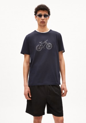 ARMEDANGELS JAAMES CLOUD BIKE T-Shirt Regular Fit made of Organic Cotton Night Sky | KHOQMF-902
