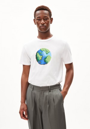 ARMEDANGELS JAAMES PLAANET T-Shirt Regular Fit made of Organic Cotton Blancas | USWCKR-432