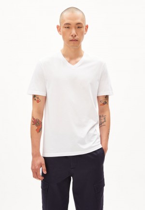 ARMEDANGELS JAAMES V-NECK T-Shirt Regular Fit made of Organic Cotton Blancas | NELWYS-814