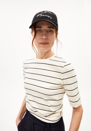 ARMEDANGELS JAANISARA FINE STRIPE T-Shirt Slim Fit made of Organic Cotton Mix Oatmilk-black | MDHUCW-691