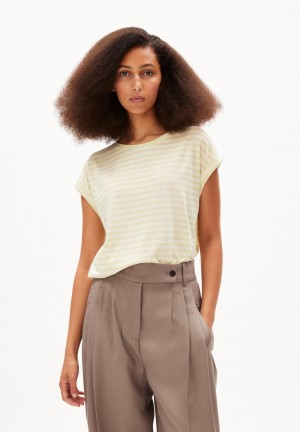 ARMEDANGELS JILAANA STRIPES T-Shirt Loose Fit made of TENCEL™ Lyocell Mix Pastel Green-oatmilk | BJCUHL-941