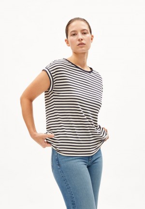 ARMEDANGELS JILAANA STRIPES T-Shirt Loose Fit made of TENCEL™ Lyocell Mix Night Sky-oatmilk | SCRMEW-361
