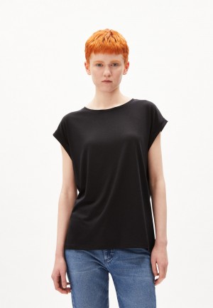 ARMEDANGELS JILAANA T-Shirt Regular Fit made of TENCEL™ Lyocell Mix Negras | VOKRYI-560