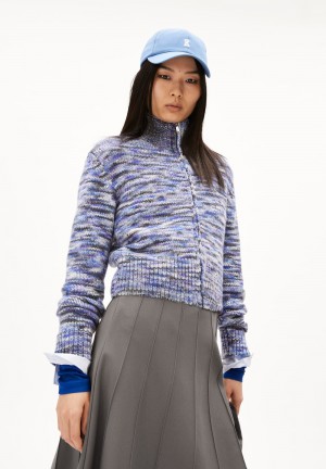 ARMEDANGELS JOELAA PRINTED Cardigan Slim Fit made of Organic Wool Mix Indigo | JVBYNK-150