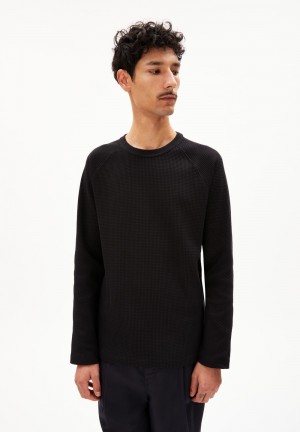ARMEDANGELS JOSUAA WAFFLE T-Shirt Relaxed Fit made of Organic Cotton Negras | VANXSU-186