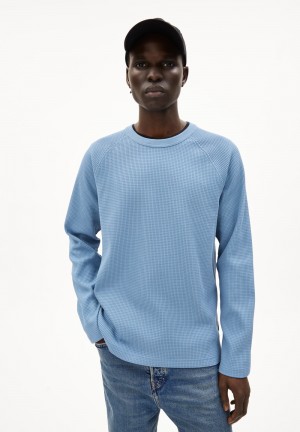 ARMEDANGELS JOSUAA WAFFLE T-Shirt Relaxed Fit made of Organic Cotton Azules | CBSMFL-743