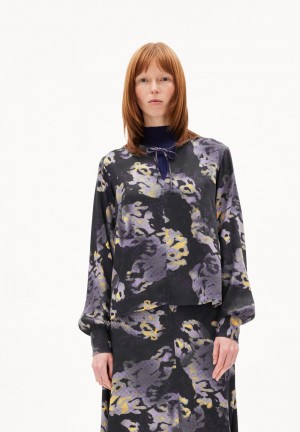 ARMEDANGELS KALUAA DIGILAAND Blouse Regular Fit made of LENZING™ ECOVERO™ Viscose Negras | SKGIJV-615