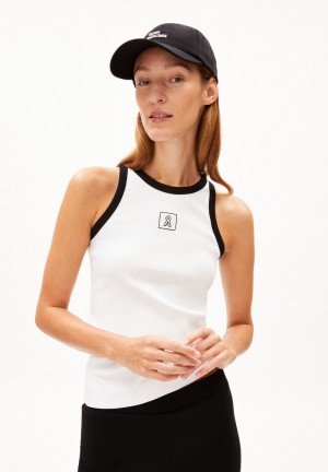 ARMEDANGELS KANITAA CONTRAST Rib-Top Slim Fit made of Organic Cotton Mix White-black | UXKWZF-153