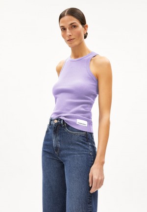 ARMEDANGELS KANITAA Rib-Top Slim Fit made of Organic Cotton Mix Lavanda Verde Menta | NJVYZQ-574