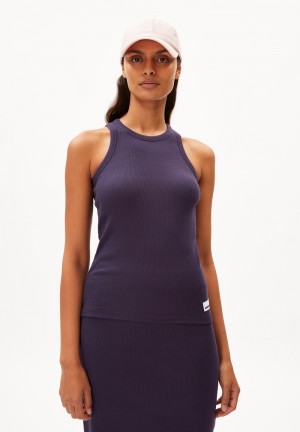 ARMEDANGELS KANITAA Rib-Top Slim Fit made of Organic Cotton Mix Azules | FBJUYR-926