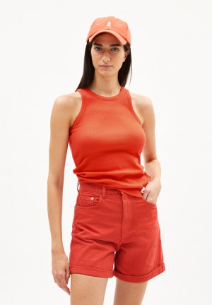 ARMEDANGELS KANITAA Rib-Top Slim Fit made of Organic Cotton Mix Rojas | JPMDQW-637