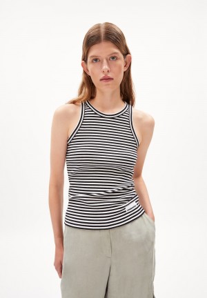 ARMEDANGELS KANITAA STRIPES Rib-Top Slim Fit made of Organic Cotton Mix Black-white | HOYMQR-452