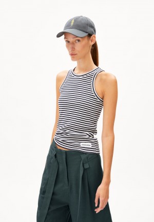 ARMEDANGELS KANITAA STRIPES Rib-Top Slim Fit made of Organic Cotton Mix Night Sky-white | XUNGPD-796