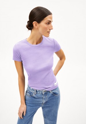 ARMEDANGELS KARDAA Rib-T-Shirt Regular Fit made of Organic Cotton Mix Lavanda Verde Menta | GDNKRX-046