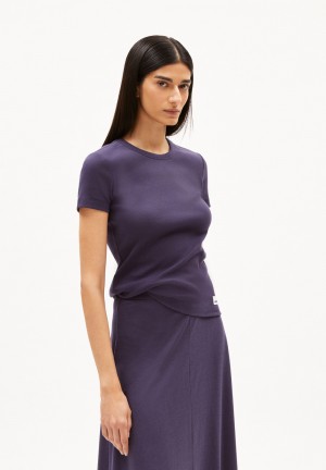 ARMEDANGELS KARDAA Rib-T-Shirt Regular Fit made of Organic Cotton Mix Azules | DQNXJL-412