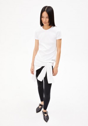 ARMEDANGELS KARDAA Rib-T-Shirt Regular Fit made of Organic Cotton Mix Blancas | AZSJWP-126