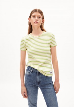 ARMEDANGELS KARDAA STRIPES Rib-T-Shirt Regular Fit made of Organic Cotton Mix Verde Menta | ZPDLBH-642