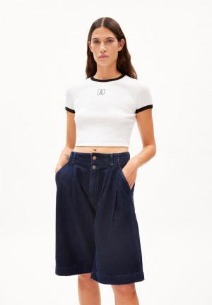 ARMEDANGELS KARDITAA CONTRAST Rib-T-Shirt Slim Fit made of Organic Cotton Mix White-black | MWUFNE-298