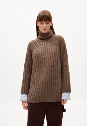 ARMEDANGELS LANESSAA Sweater Loose Fit made of Alpaca Wool Mix Marrones Oscuro | CJDOET-843