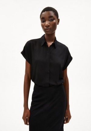 ARMEDANGELS LARISAANA Blouse Relaxed Fit made of LENZING™ ECOVERO™ Viscose Negras | DQBJRV-803
