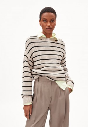 ARMEDANGELS LAVINAAS STRIPED Sweater Loose Fit made of Organic Cotton Black-sand Stone | SNBPDJ-682