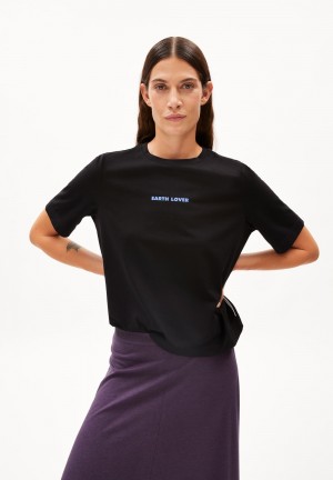 ARMEDANGELS LAYAA LITAA T-Shirt Loose Fit made of Organic Cotton Negras | PHKTWX-519