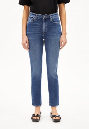 ARMEDANGELS LEJAANI Jeans Straight Leg High Waist Ankle Organic Cotton Mix X-Stretch Indigo | VYDSRJ-149