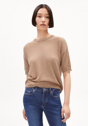 ARMEDANGELS LILLAAS LINO Knit Shirt Relaxed Fit made of Linen-Mix Cinnamon Dust | PDHZIE-517