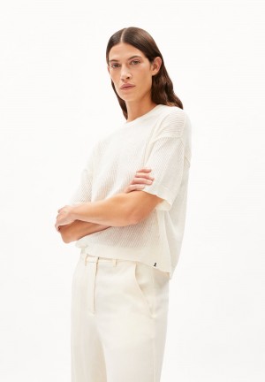 ARMEDANGELS LILLAAS LINO Knit Shirt Relaxed Fit made of Linen-Mix Blancas | ZFIGTR-419