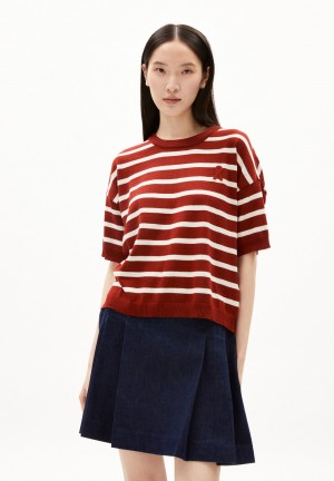 ARMEDANGELS LILLAAS STRIPES Knit Shirt Relaxed Fit made of Linen-Mix Verde Menta Blancas | TNGHKJ-468
