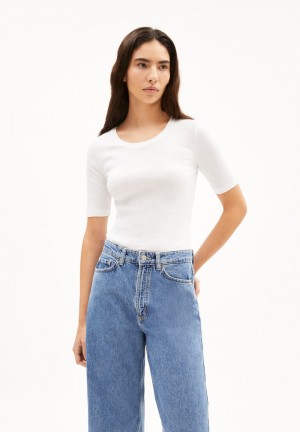 ARMEDANGELS MAAIA VIOLAA Rib-T-Shirt Slim Fit made of Organic Cotton Mix Blancas | AMFWIY-213