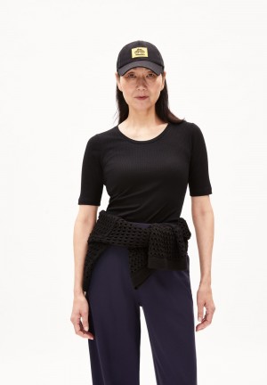 ARMEDANGELS MAAIA VIOLAA Rib-T-Shirt Slim Fit made of Organic Cotton Mix Negras | WLRBVA-589