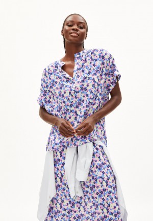 ARMEDANGELS MAAIKE MULTI FLORAL Blouse Oversized Fit made of TENCEL™ Lyocell Verde Menta | CRWGDU-217