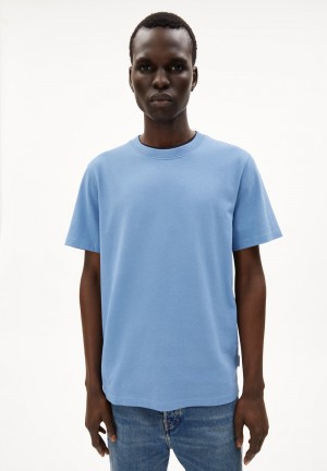 ARMEDANGELS MAARKOS Heavyweight T-Shirt Relaxed Fit made of Organic Cotton Mix Azules | AMZONR-236